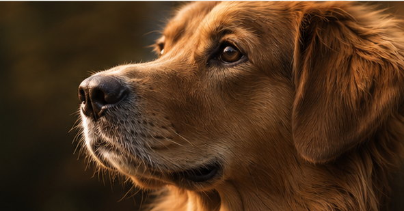 Portrait d’un chien dans une lumière dorée